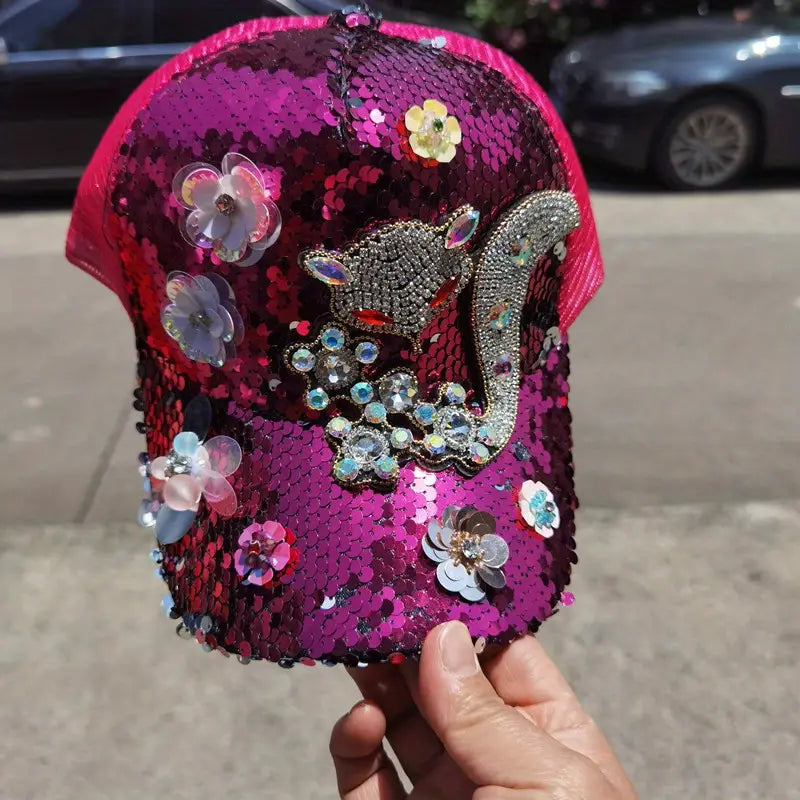 Chapéu com lantejoulas e strass Fox Hip Hop brilhante
