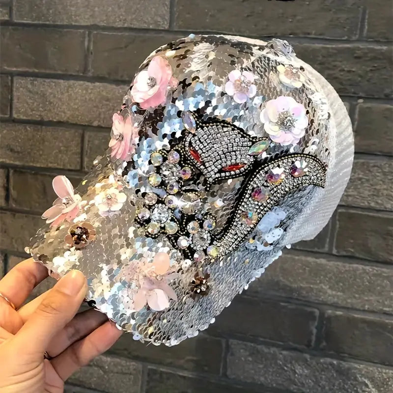Chapéu com lantejoulas e strass Fox Hip Hop brilhante
