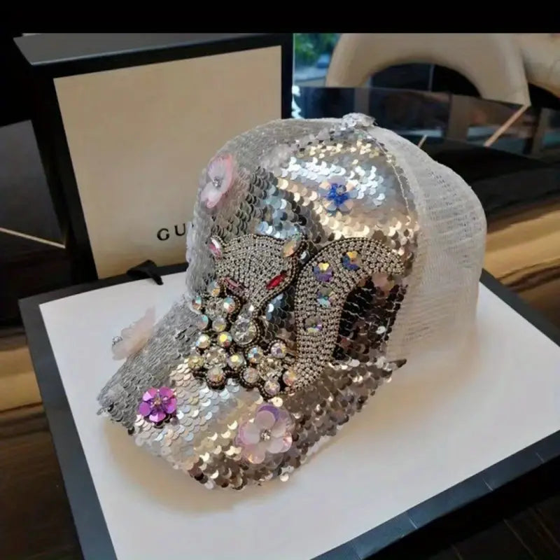 Chapéu com lantejoulas e strass Fox Hip Hop brilhante