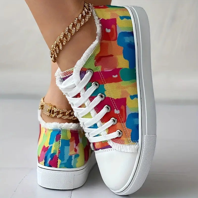 Sapatilhas coloridos femininos de cano baixo com cadarço da moda