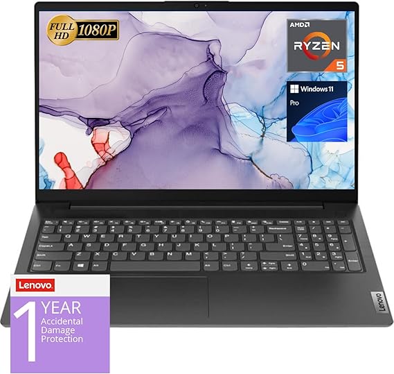 Laptop Lenovo V15, ecrã FHD de 15,6", processador AMD Ryzen 5 5500U Hexa-core (supera Intel i7-1065G7)