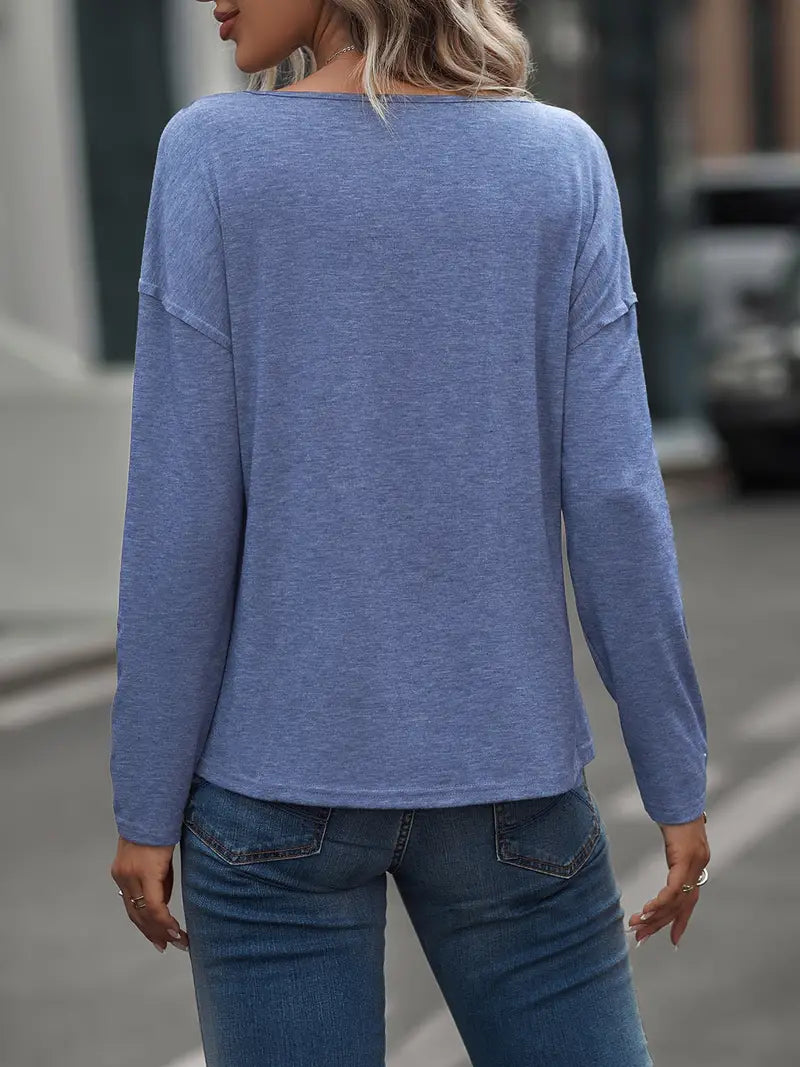 Blusa Henley de manga comprida com decote em V