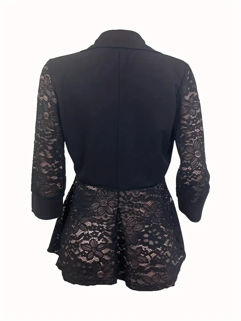 Blazer elegante de poliéster com manga comprida e manga comprida, cor sólida, semi-transparente e micro elasticidade