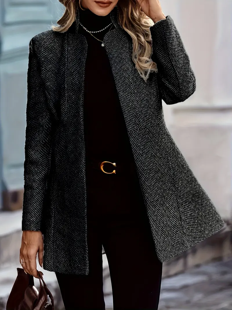Blazer texturizado com frente aberta, blazer elegante de manga comprida para trabalho