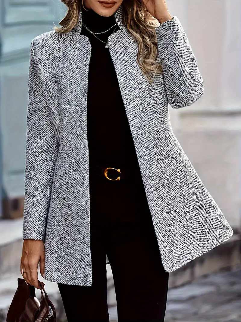 Blazer texturizado com frente aberta, blazer elegante de manga comprida para trabalho
