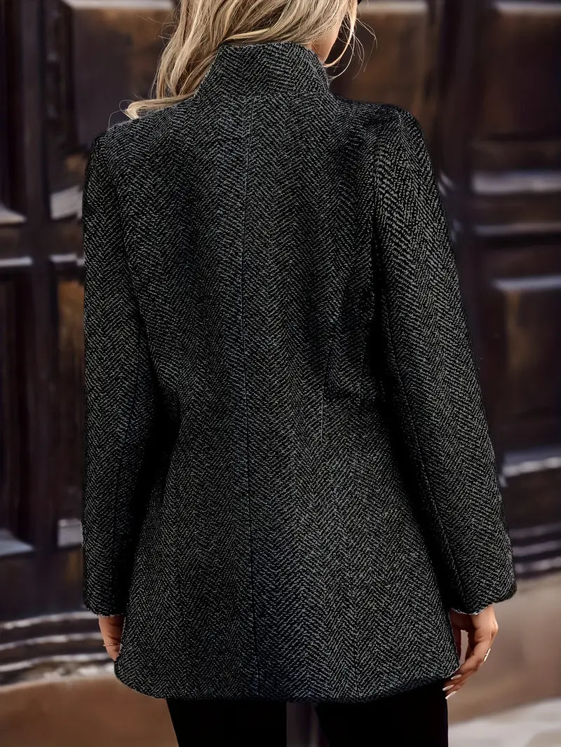 Blazer texturizado com frente aberta, blazer elegante de manga comprida para trabalho