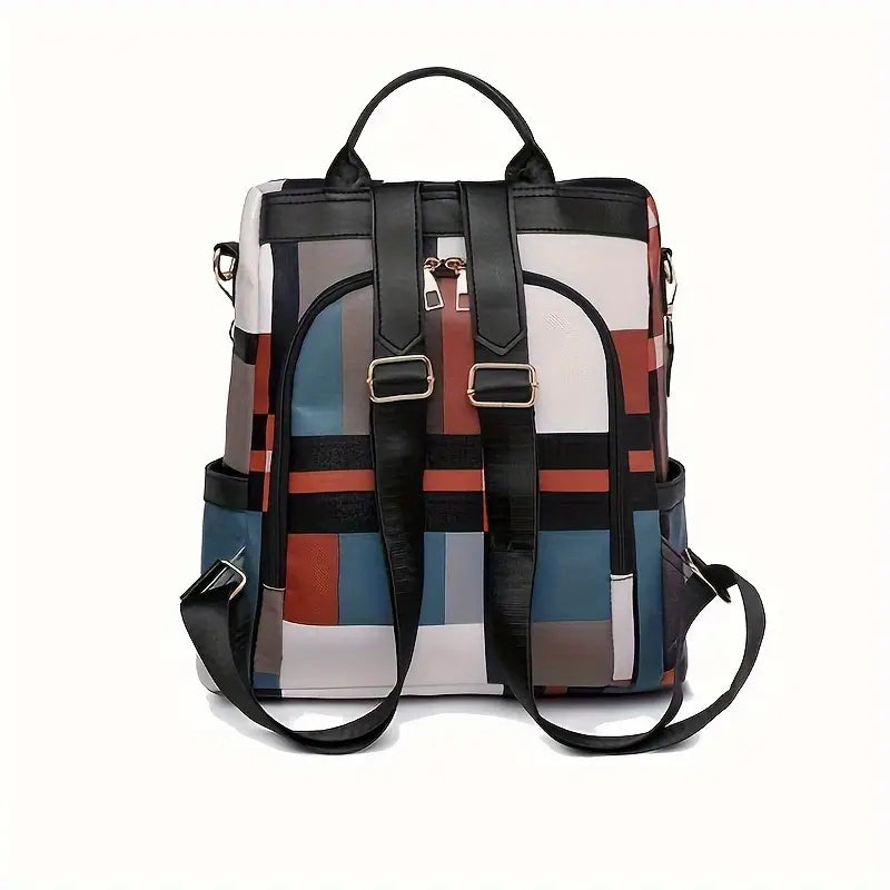 Bolsa de mochila com estampa xadrez da moda, mochila de viagem conversível antirroubo, mochila escolar casual feminina