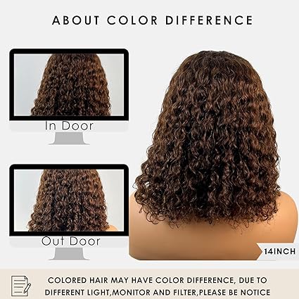 Peruca de cabelo humano encaracolado ombré marrom bob, preto natural com marrom, estilo cacheados para mulheres
