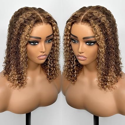 Peruca de cabelo humano encaracolado ombré marrom bob, preto natural com marrom, estilo cacheados para mulheres