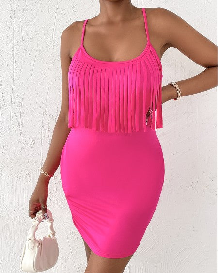 Vestido sem mangas com design de bolso com borla