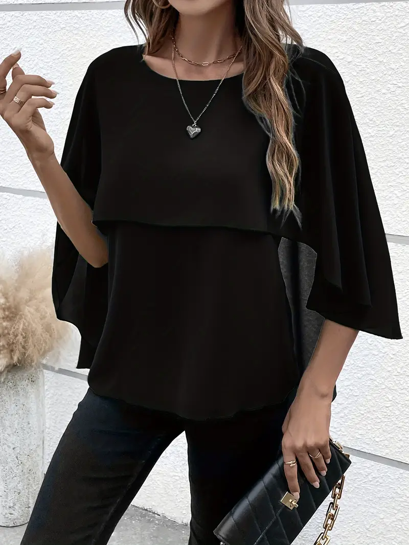 Blusa sólidas versátil com gola redonda