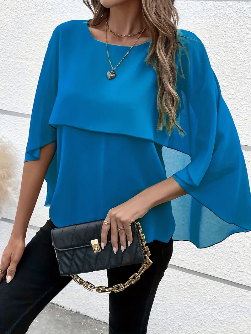 Blusa sólidas versátil com gola redonda