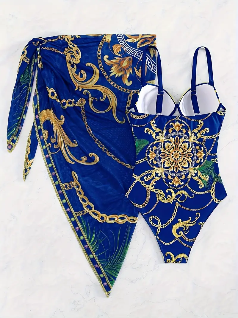 Conjunto de 2 peças de fato de banho feminino com saia de cobertura