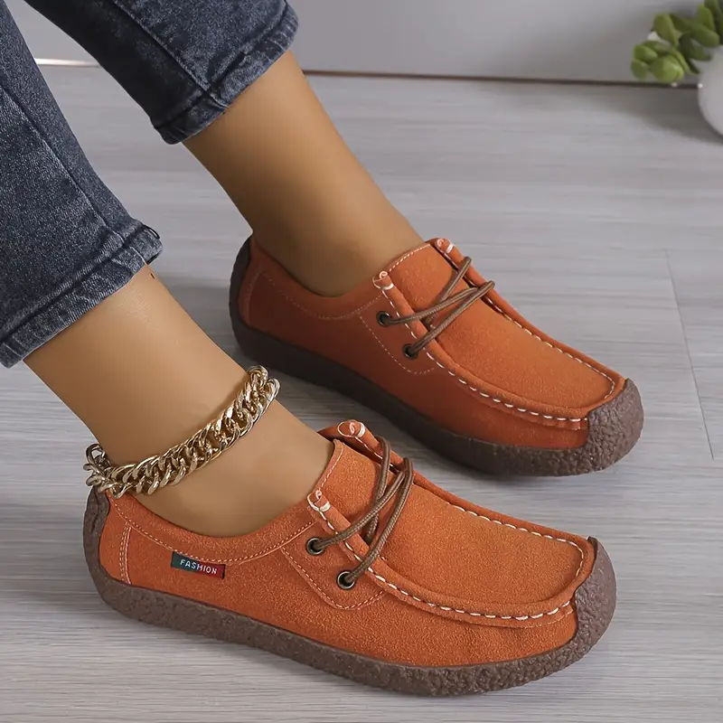 Sapatos planos femininos, sapatos baixos confortáveis de micro camurça com sola macia e cadarço