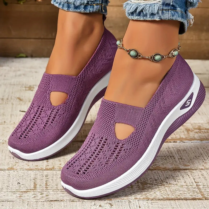Produto: Sapatilhas femininos recortados, calçados casuais para caminhada