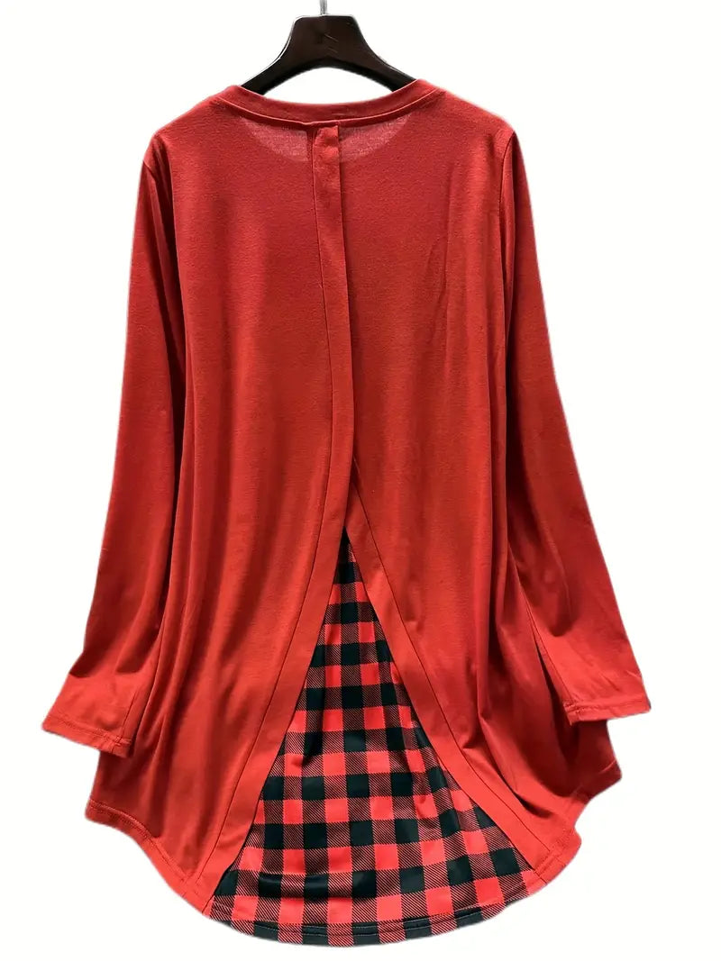 Blusa xadrez e com estampa de coração longa com bainha baixa