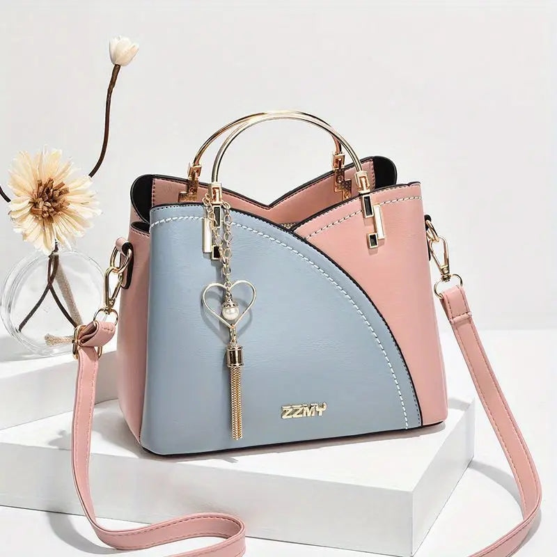 Bolsas de contraste de cores, bolsa de ombro com anel superior da moda, bolsa crossbody com decoração de borla para mulheres