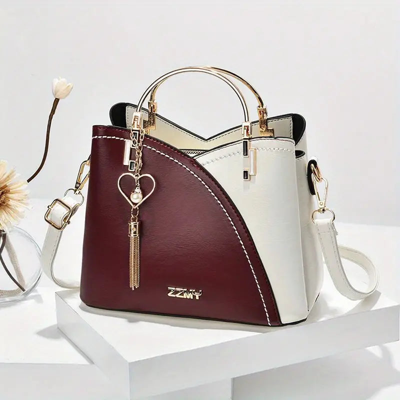 Bolsas de contraste de cores, bolsa de ombro com anel superior da moda, bolsa crossbody com decoração de borla para mulheres