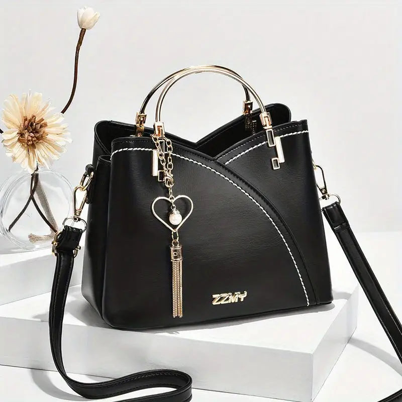 Bolsas de contraste de cores, bolsa de ombro com anel superior da moda, bolsa crossbody com decoração de borla para mulheres