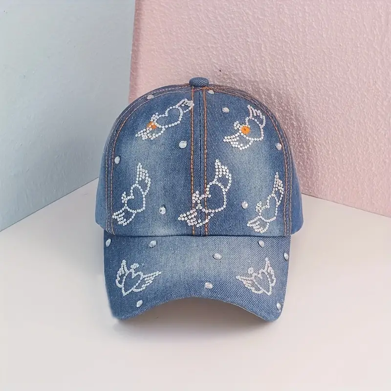 Chapeu com decoração de strass azul jeans