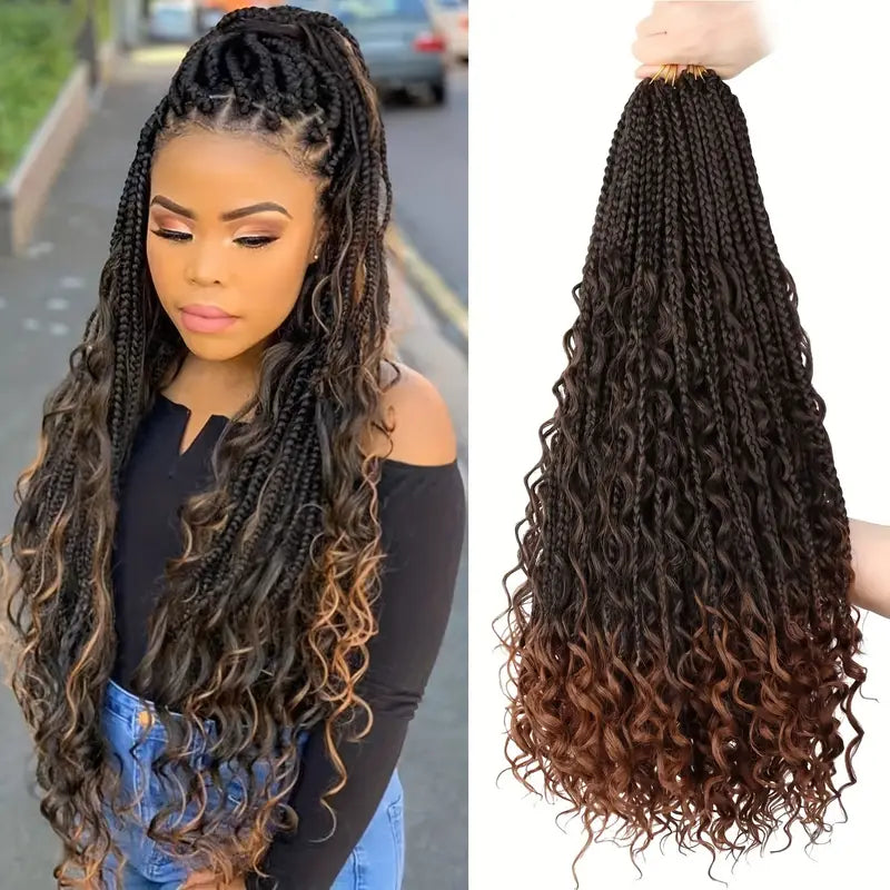 6 pacotes de Extensões Tranças de cabelo sintético de crochê de 20 polegadas com pontas encaracoladas