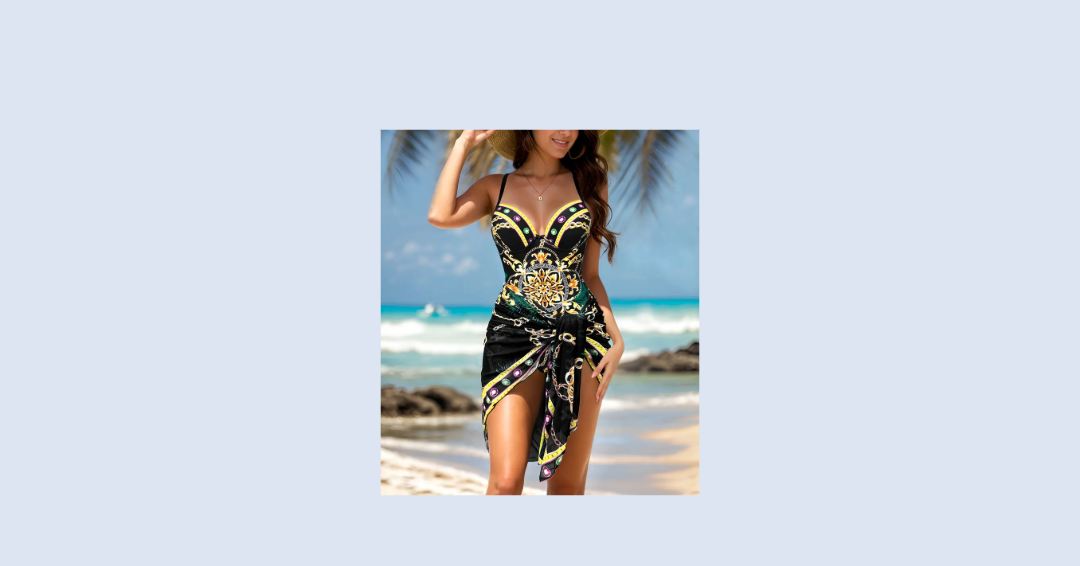 Conjunto de 2 peças de fato de banho feminino com saia de cobertura