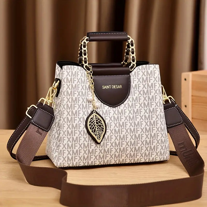 Bolsa com estampa de letras, bolsa crossbody fashion, alça superior feminina para escritório e bolsa de trabalho