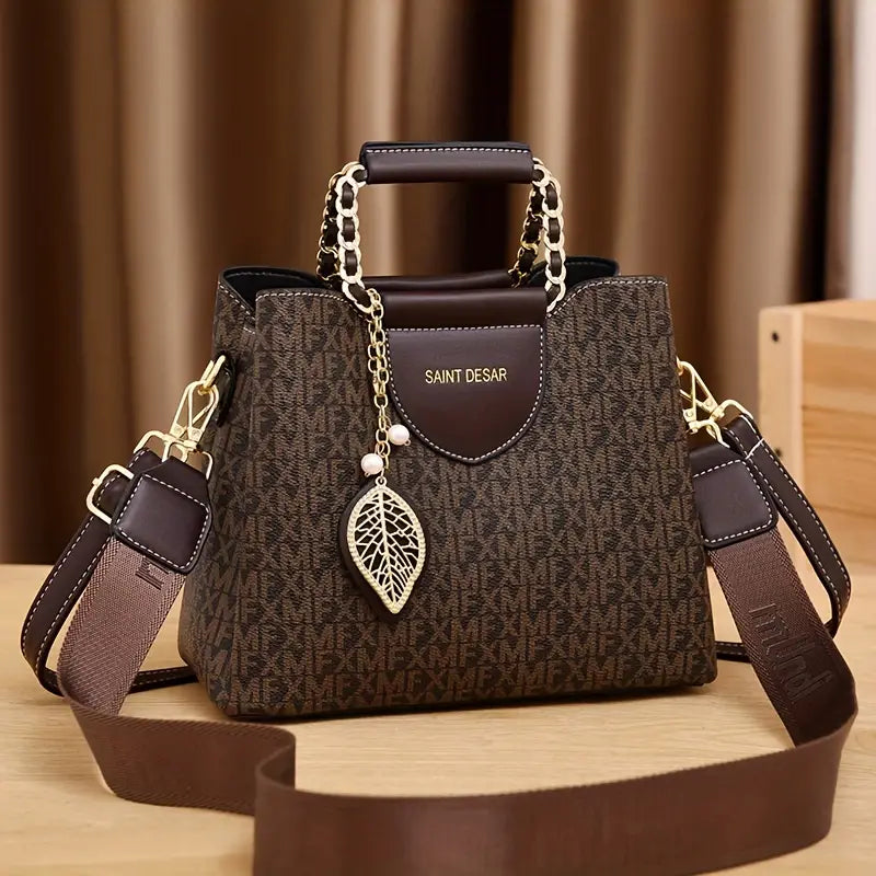 Bolsa com estampa de letras, bolsa crossbody fashion, alça superior feminina para escritório e bolsa de trabalho