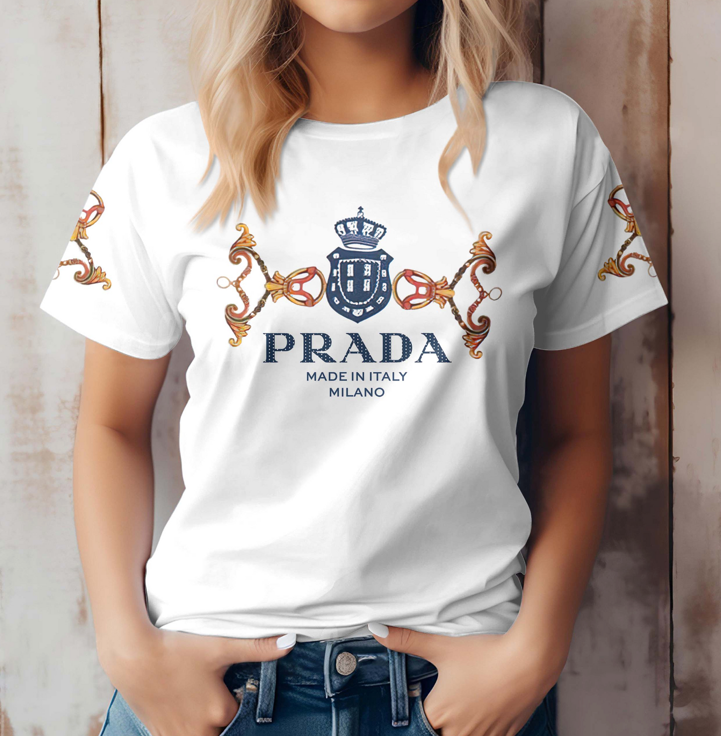 Produto: Camiseta Feminina de gola V PRADA
