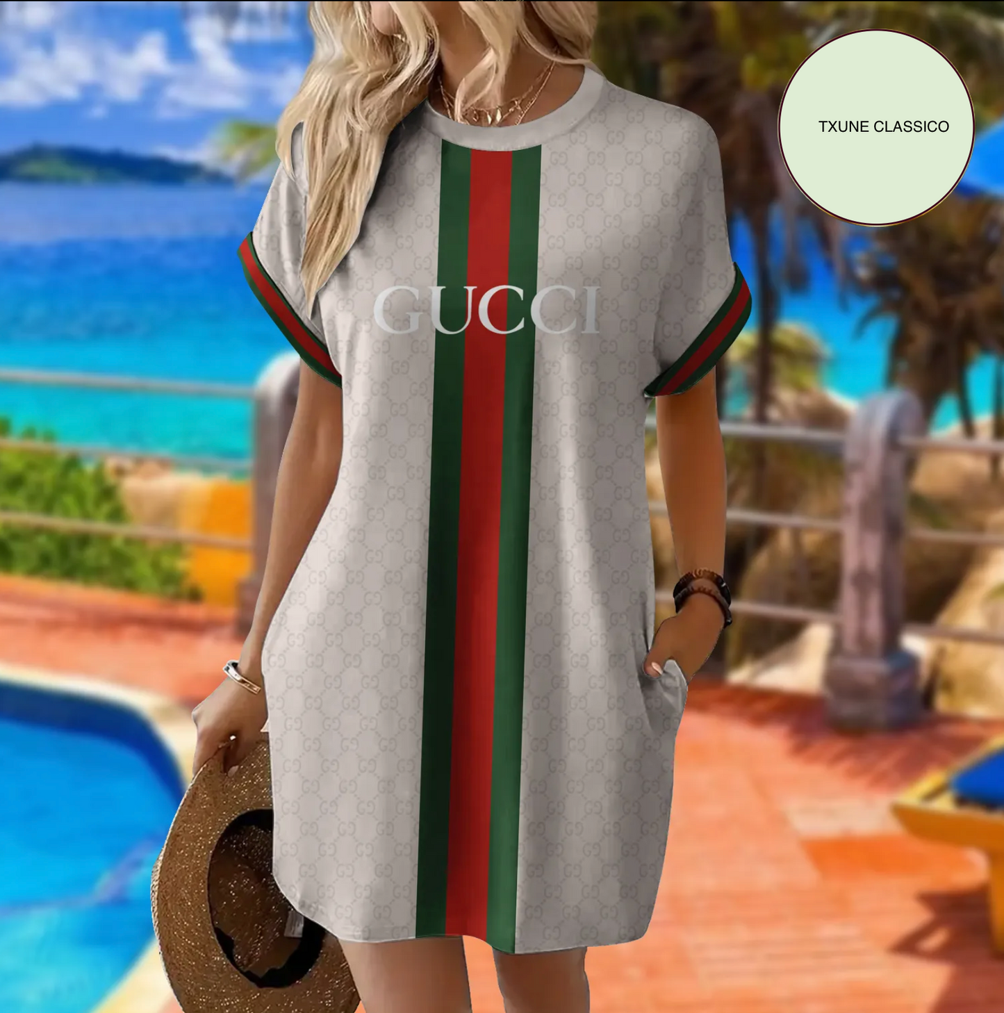 Vestido de manga curta com bolsos GUCCI
