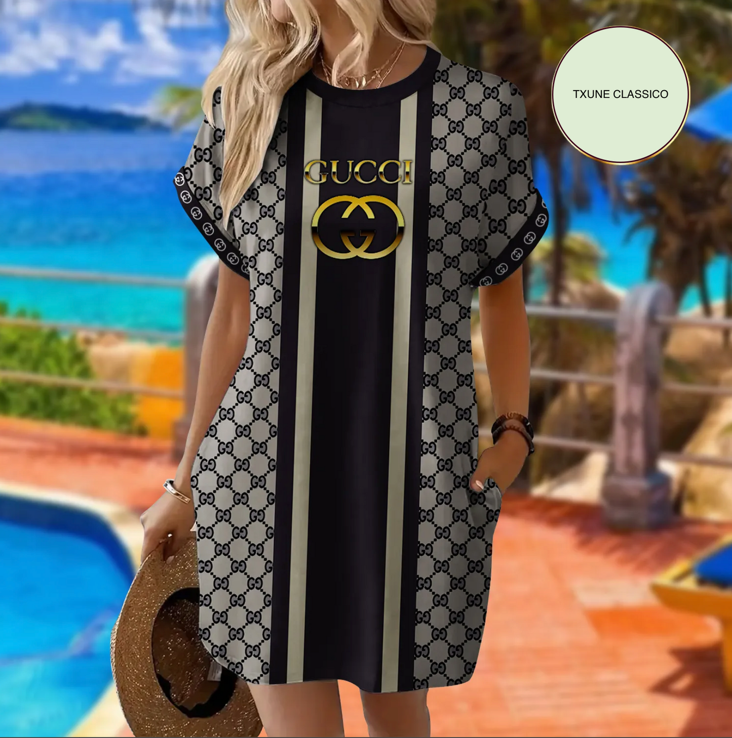 Vestido de manga curta com bolsos GUCCI