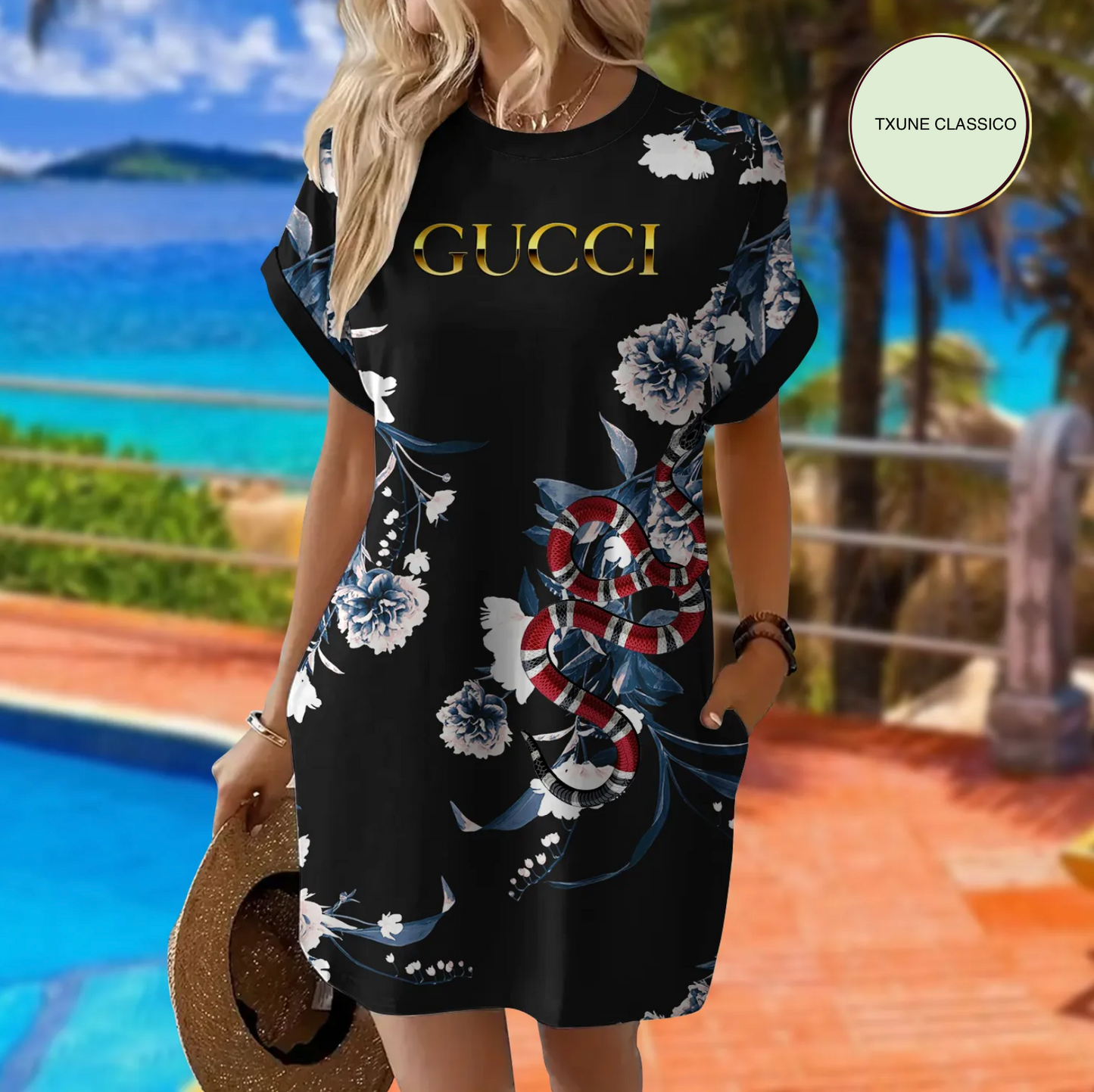 Vestido de manga curta com bolsos GUCCI