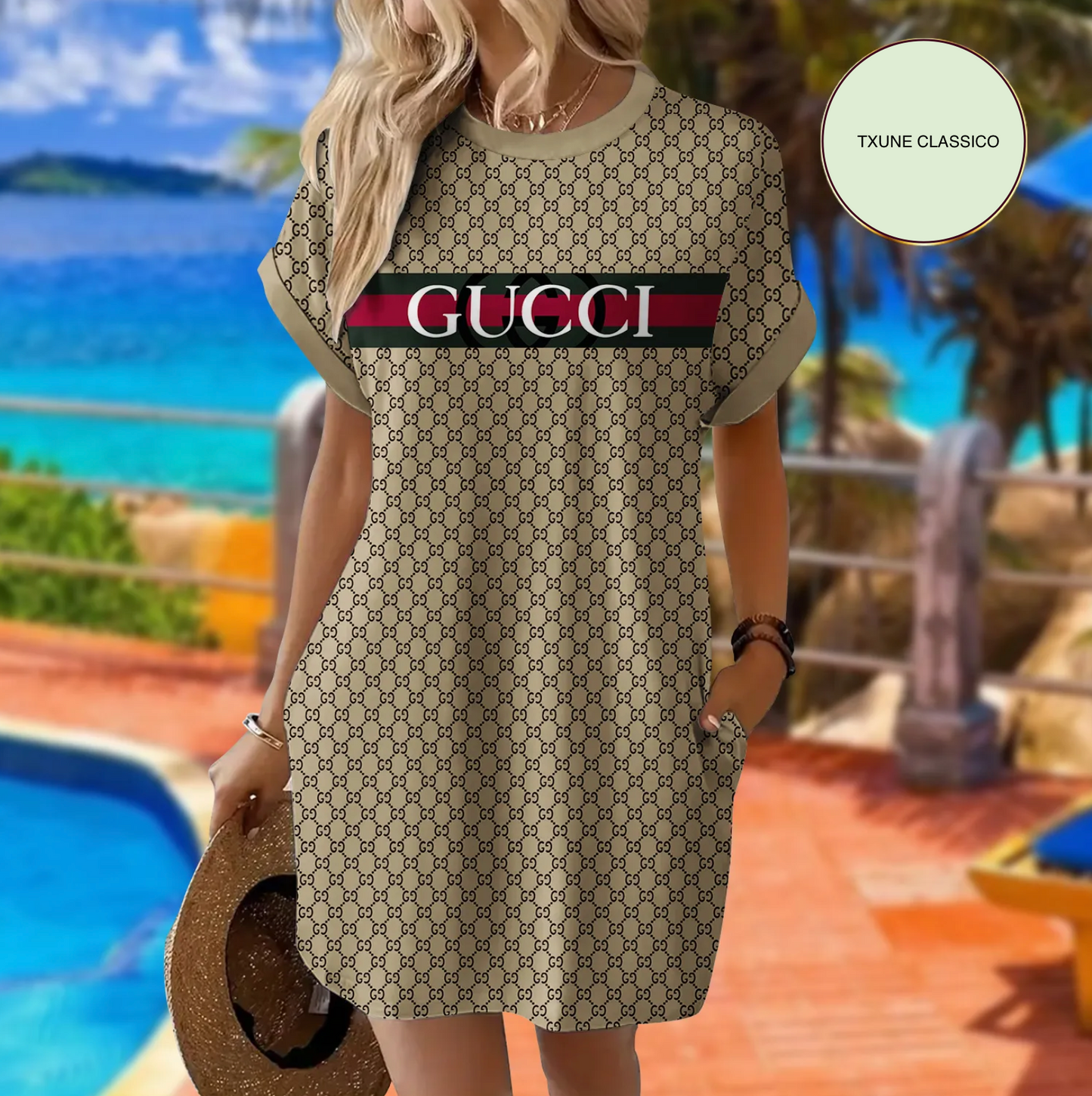 Vestido de manga curta com bolsos GUCCI