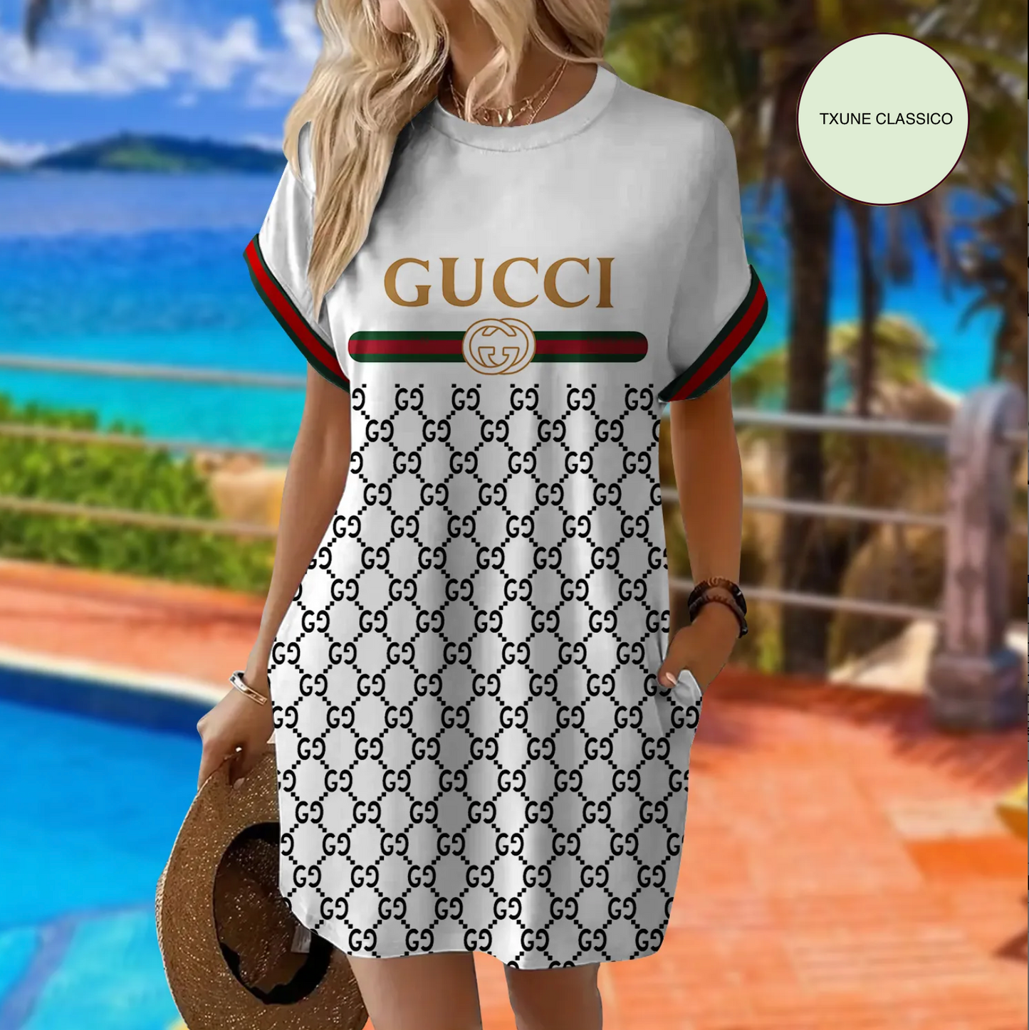 Vestido de manga curta com bolsos GUCCI