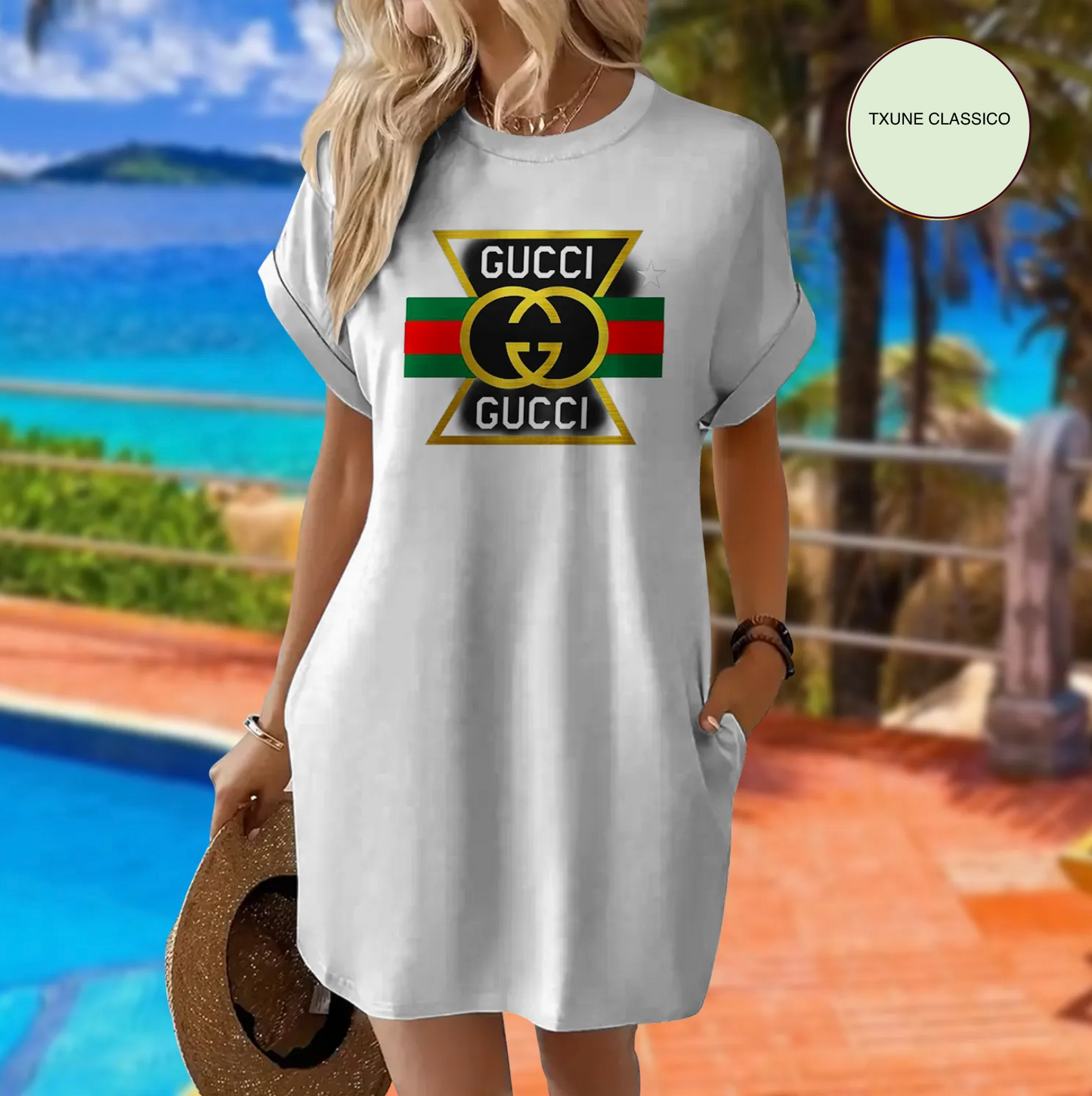 Vestido de manga curta com bolsos GUCCI