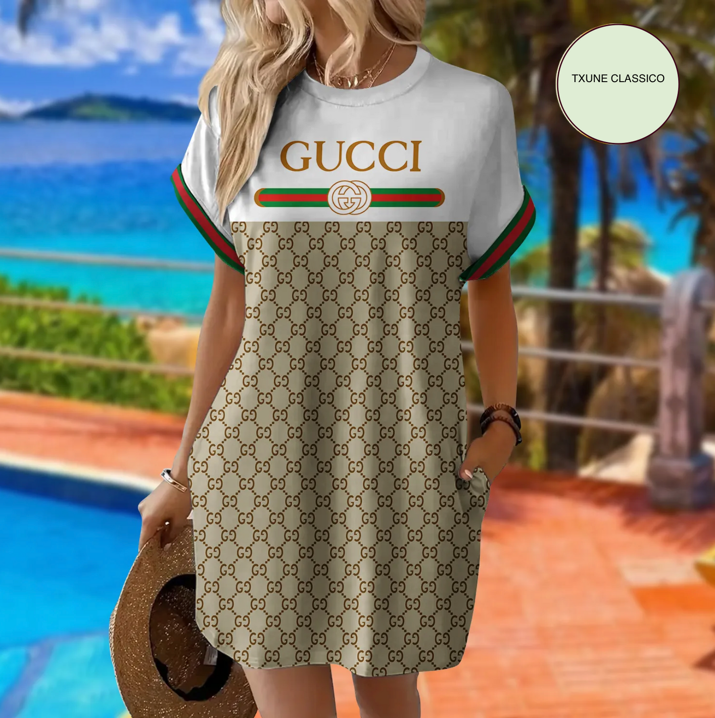 Vestido de manga curta com bolsos GUCCI