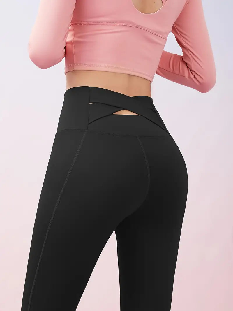 Calça colante cor sólida cintura alta com controle de barriga, levantamento de bumbum