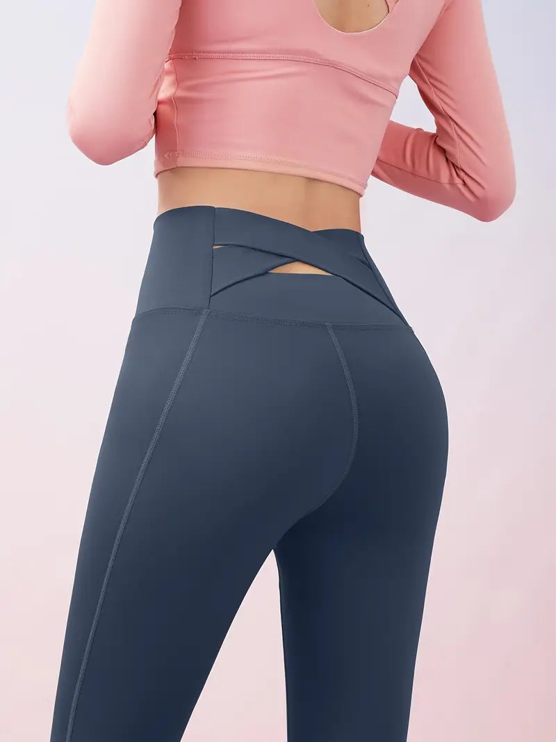 Calça colante cor sólida cintura alta com controle de barriga, levantamento de bumbum