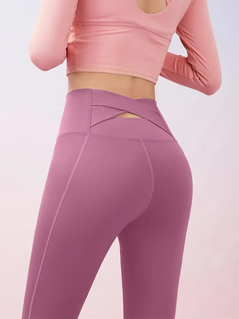 Calça colante cor sólida cintura alta com controle de barriga, levantamento de bumbum