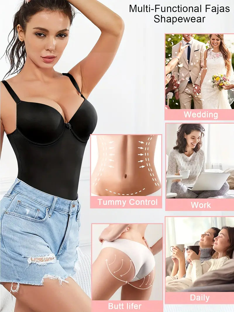 Modelador corporal de compressão suave, body elástico com controle de barriga
