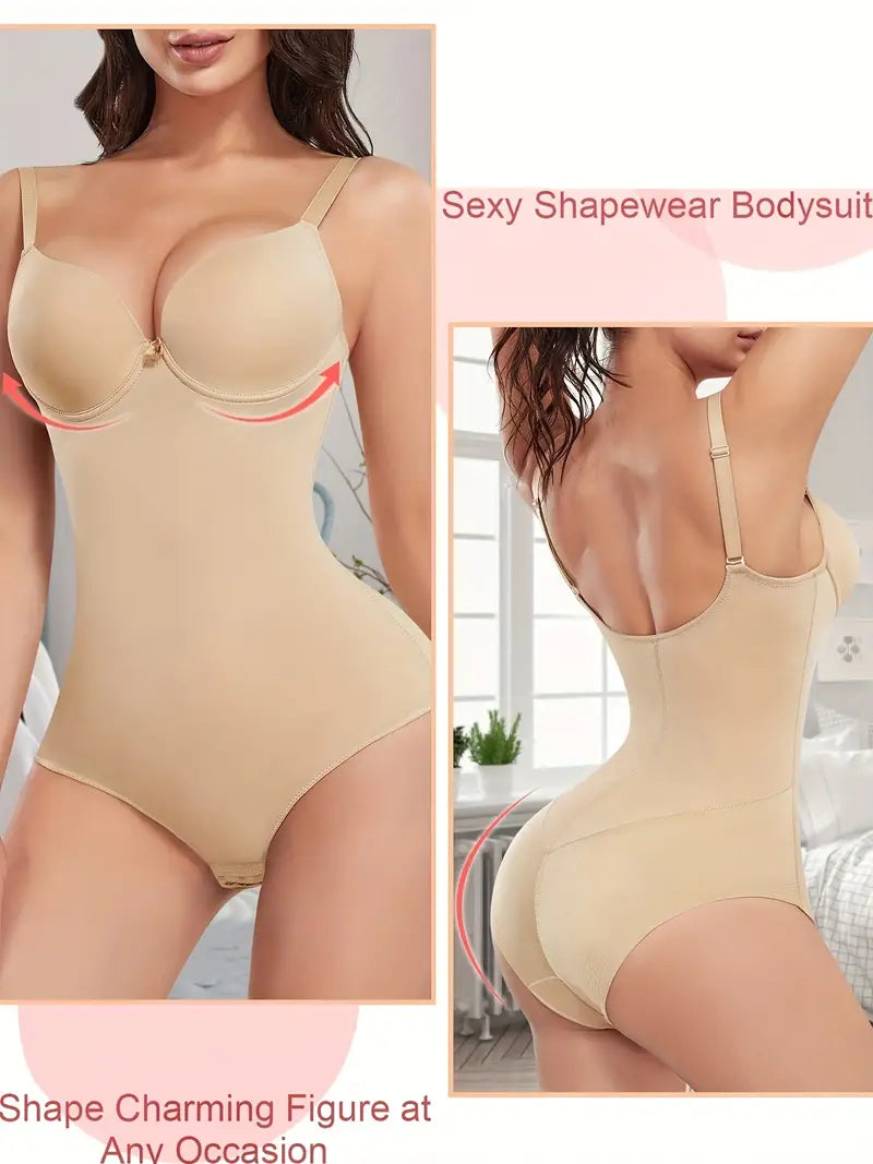 Modelador corporal de compressão suave, body elástico com controle de barriga