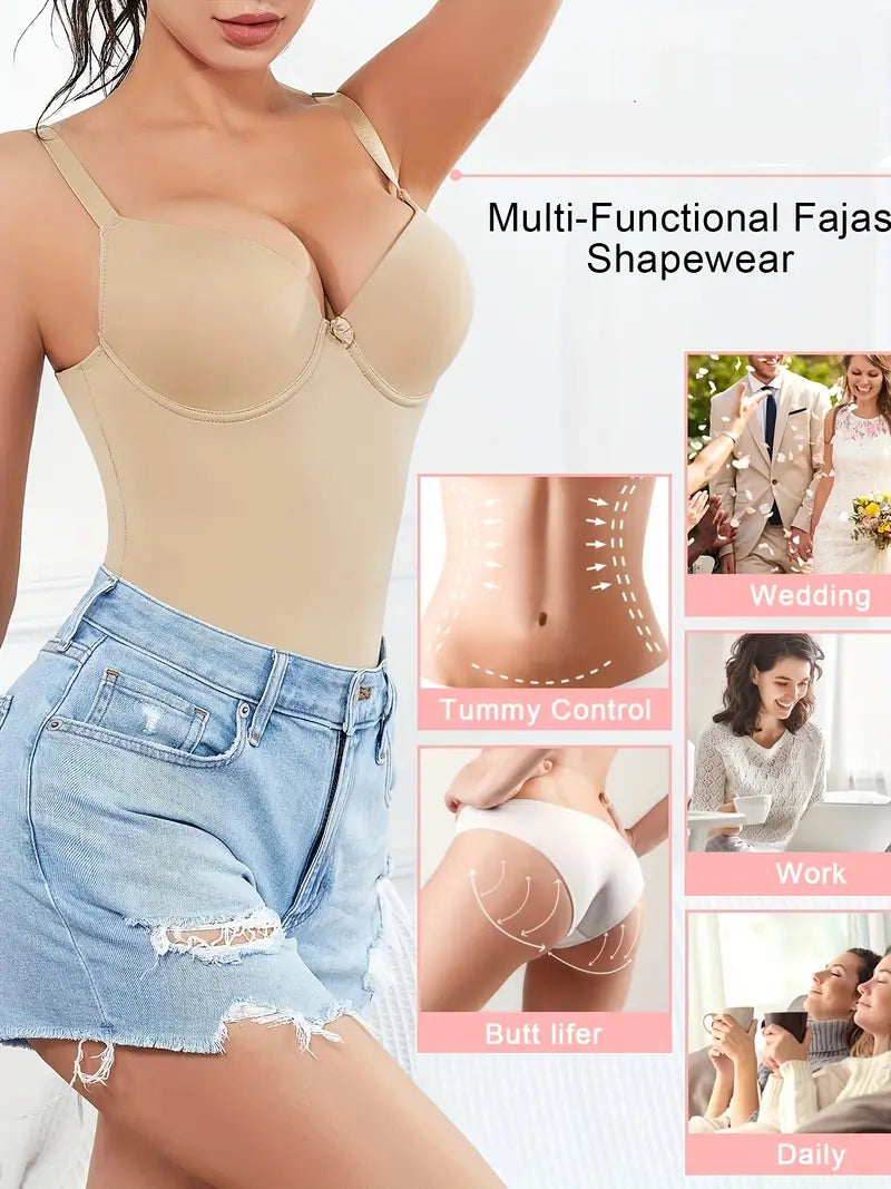 Modelador corporal de compressão suave, body elástico com controle de barriga