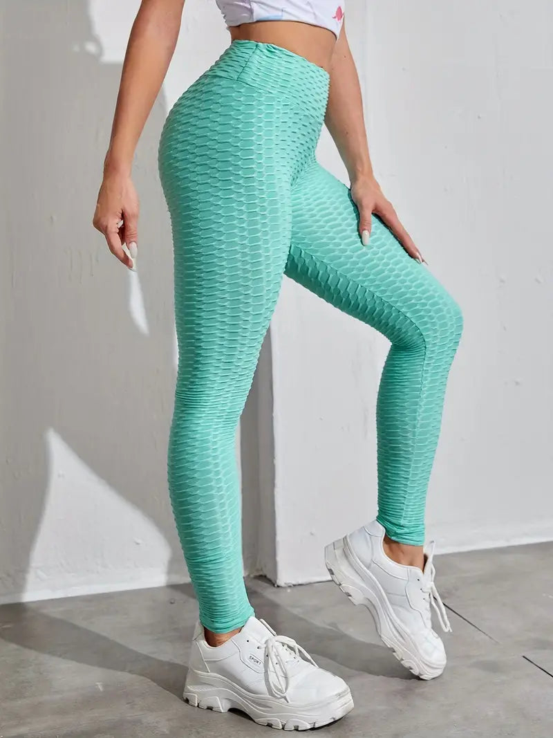Calças colantes esportivas de cintura alta esportivas moda favo de mel