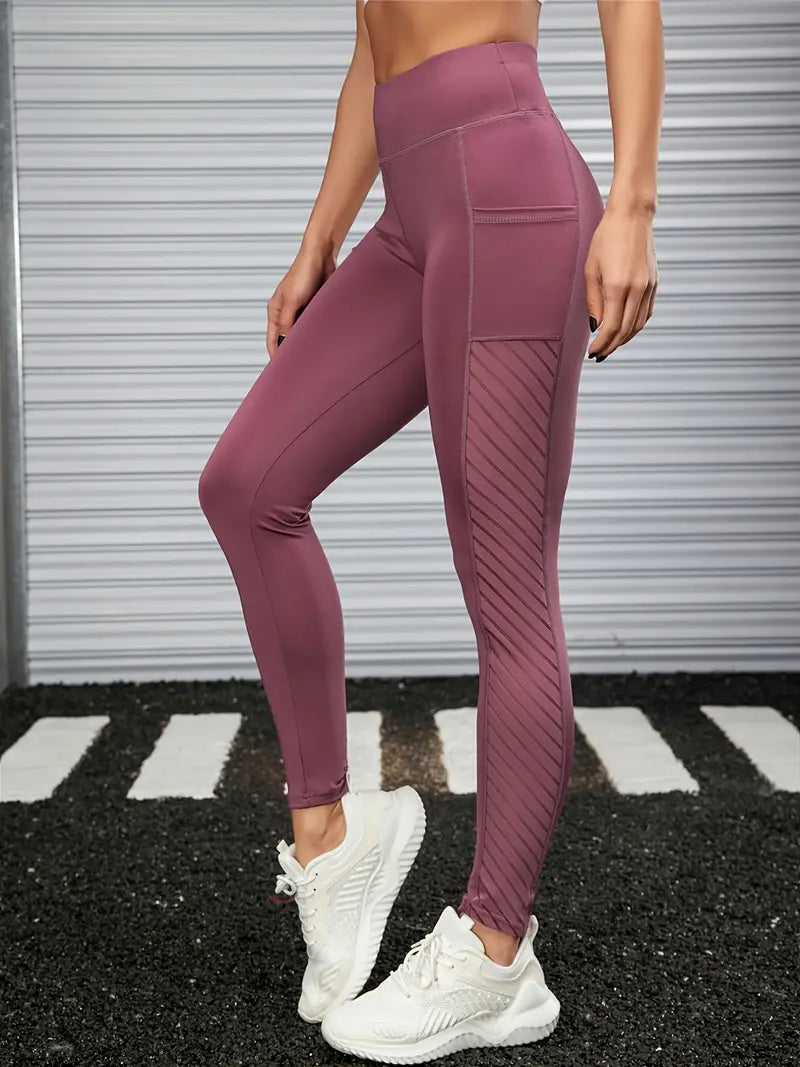 Calça colante cor sólida com bolso para telefone