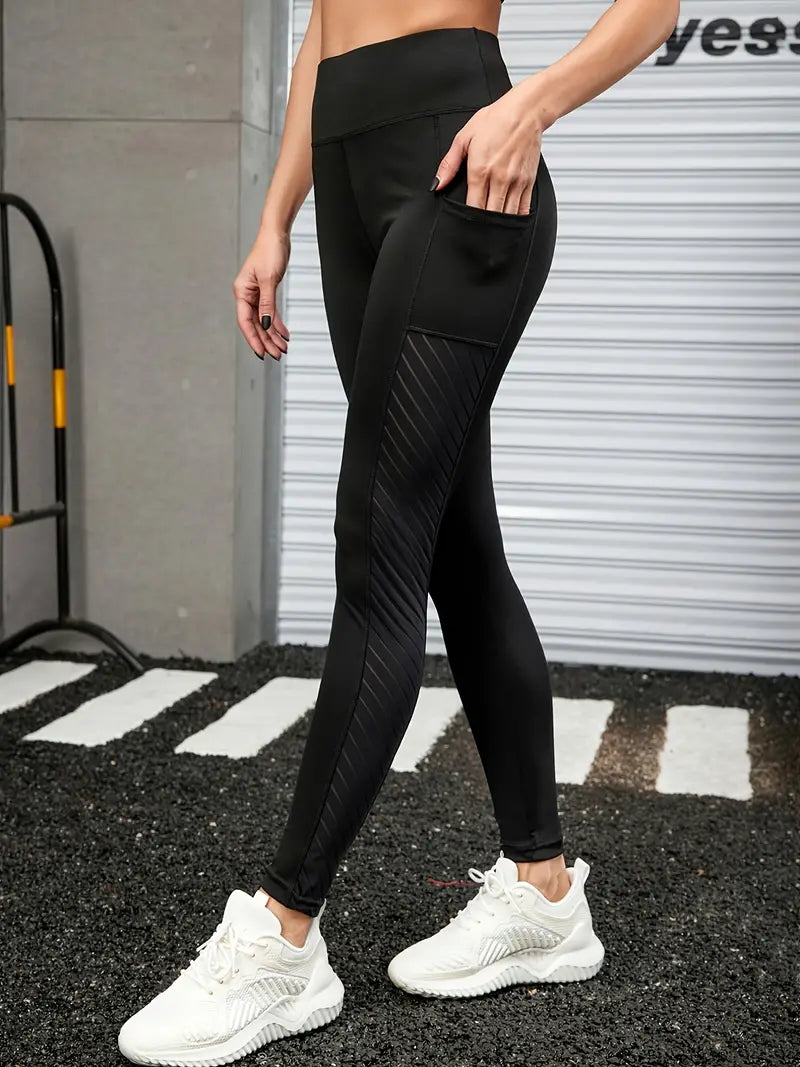 Calça colante cor sólida com bolso para telefone