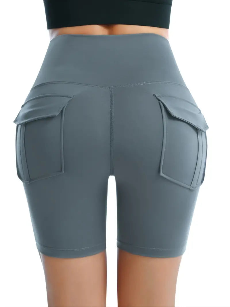 Shorts esportivos de cintura alta com bolsos