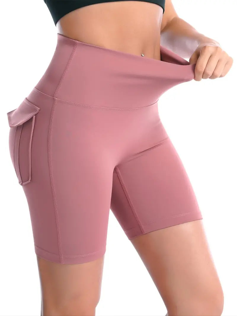 Shorts esportivos de cintura alta com bolsos