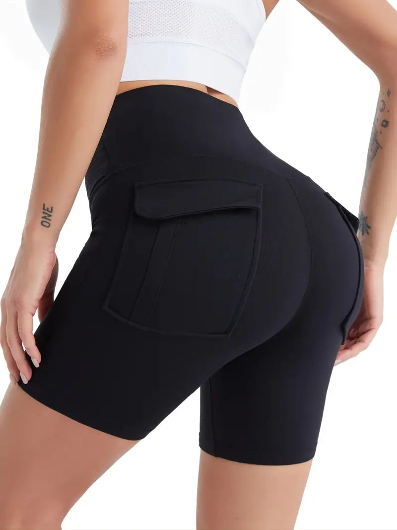 Shorts esportivos de cintura alta com bolsos