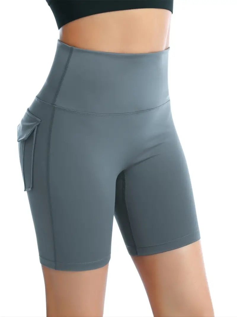 Shorts esportivos de cintura alta com bolsos