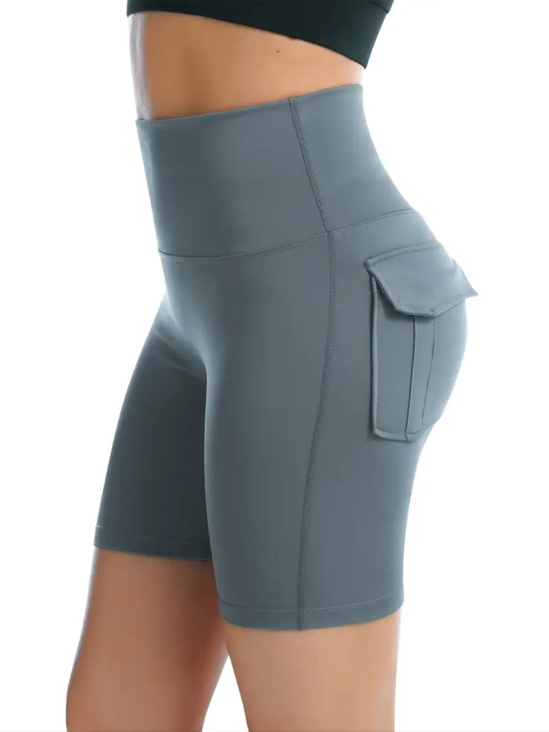 Shorts esportivos de cintura alta com bolsos